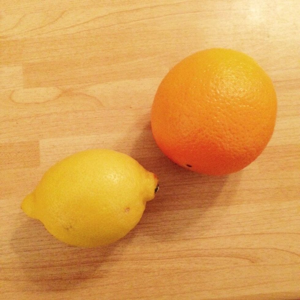 Rinse and clean the lemon and orange skin