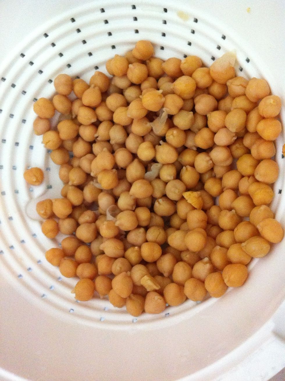 Rinse and drain can of chick peas. Pick out skins that have fallen off