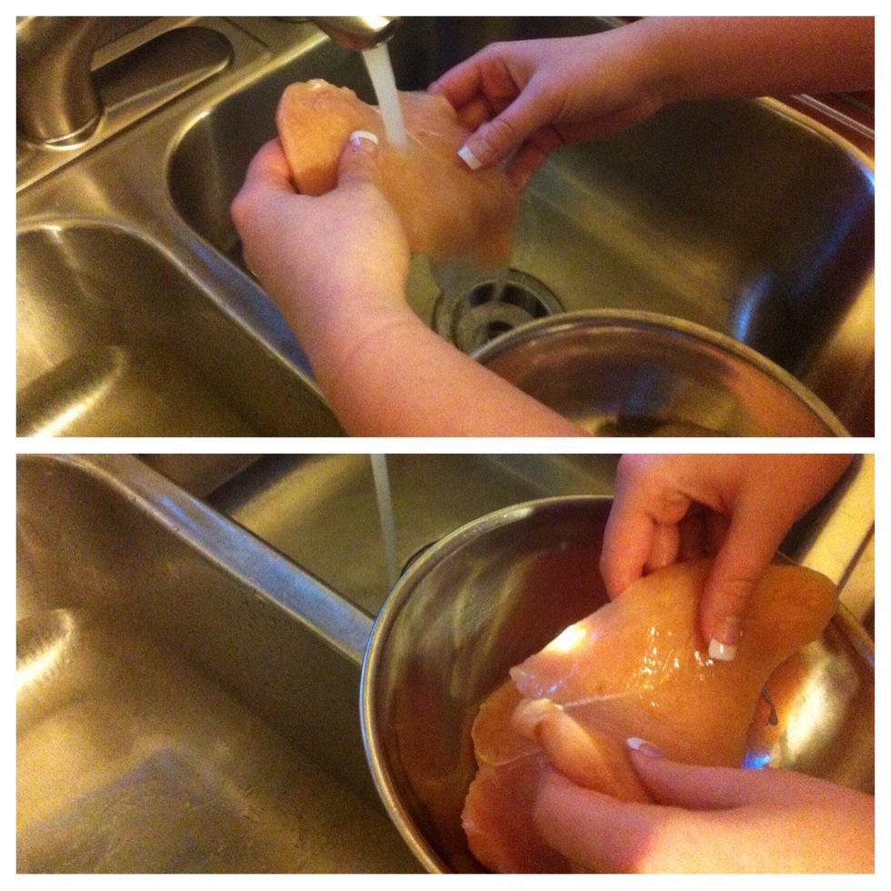 Rinse chicken and place into clean bowl