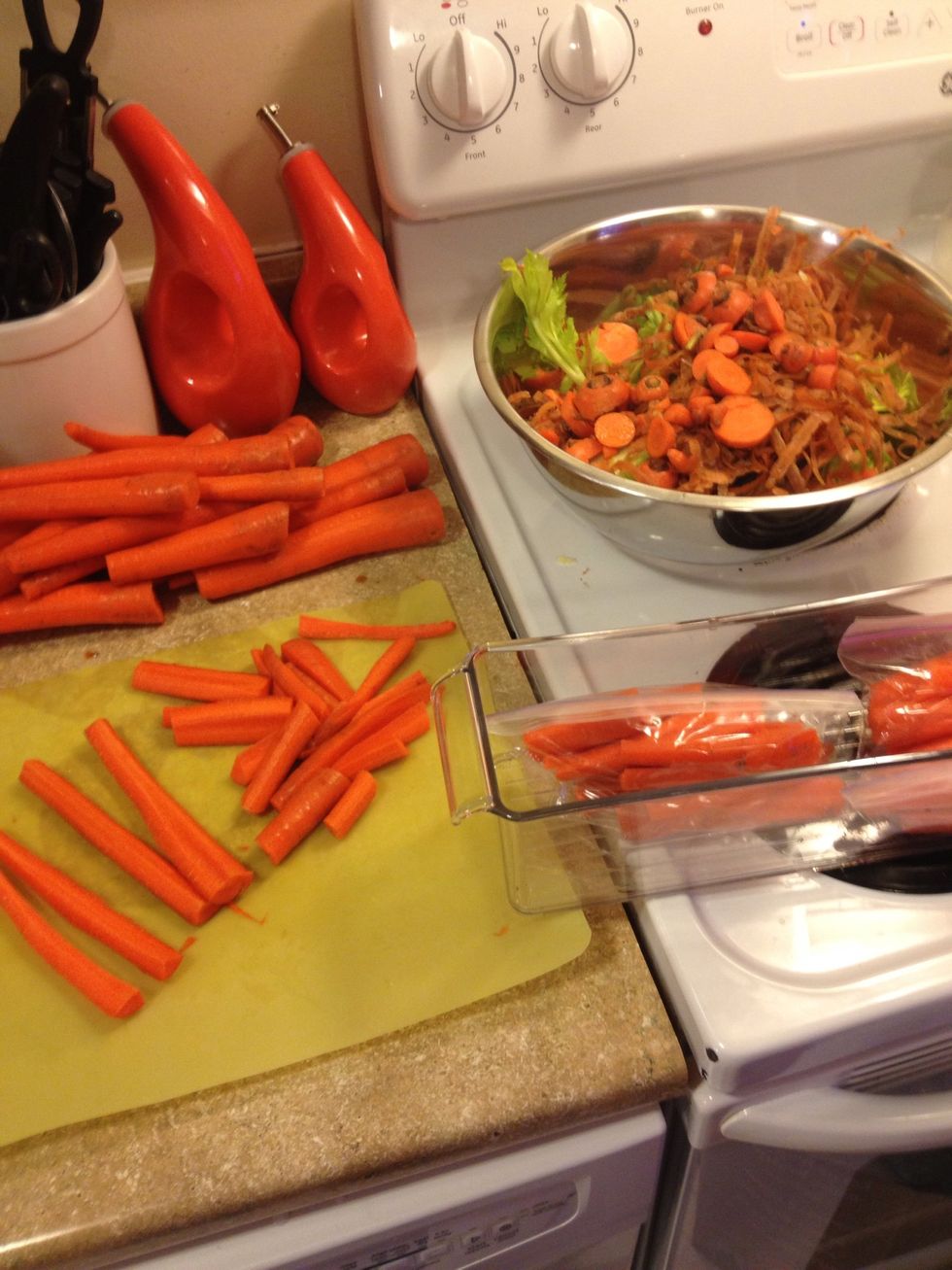 Rinse, cut, and bag carrots