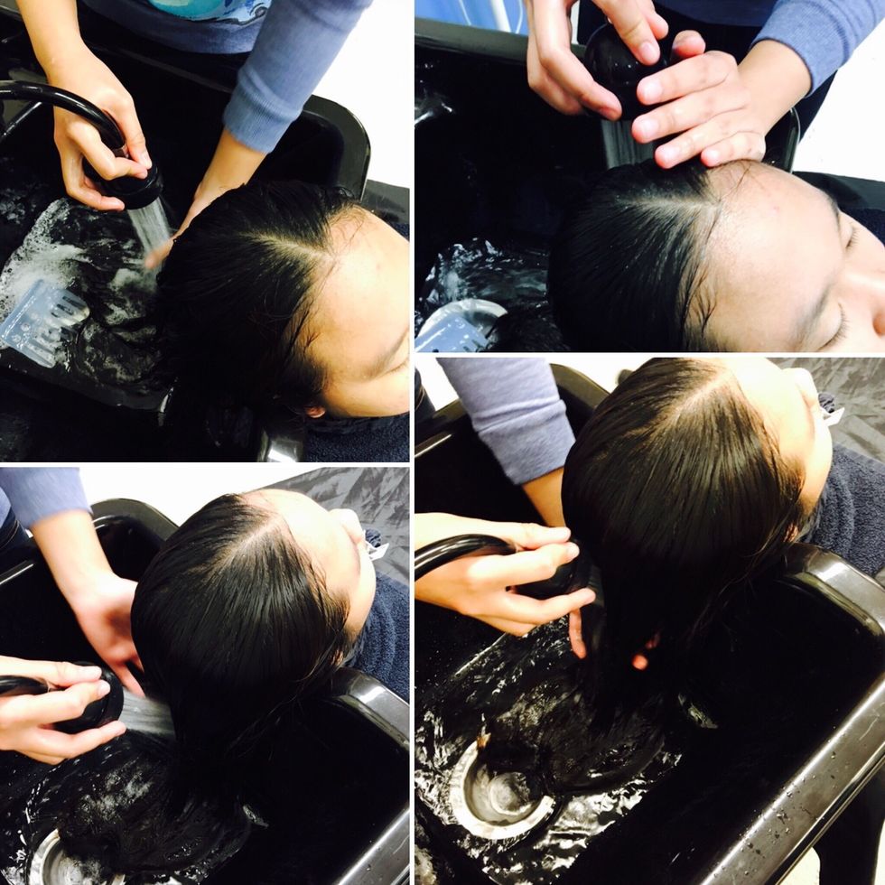 Rinse hair, squeeze to remove excess moisture