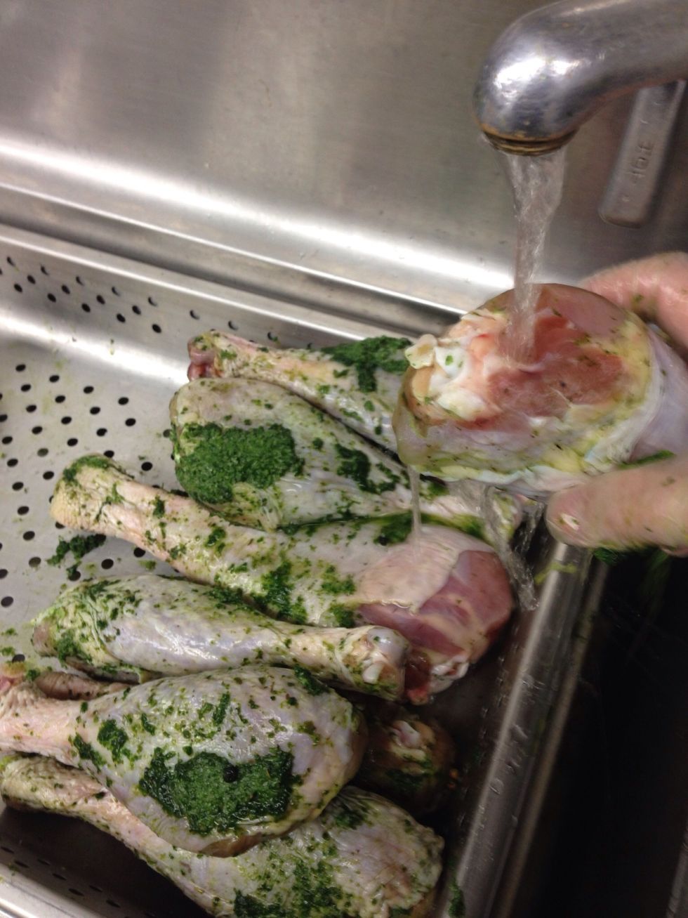 Rinse off the green salt with cold water.