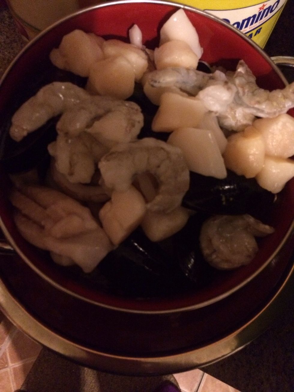 Rinse seafood with some cold water.