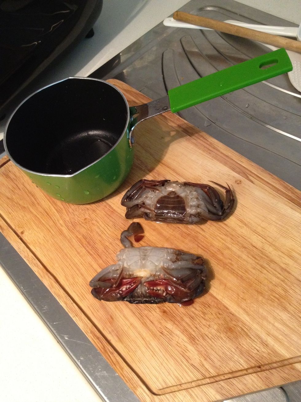 Rinse soft shell crabs and put iin a small pan
