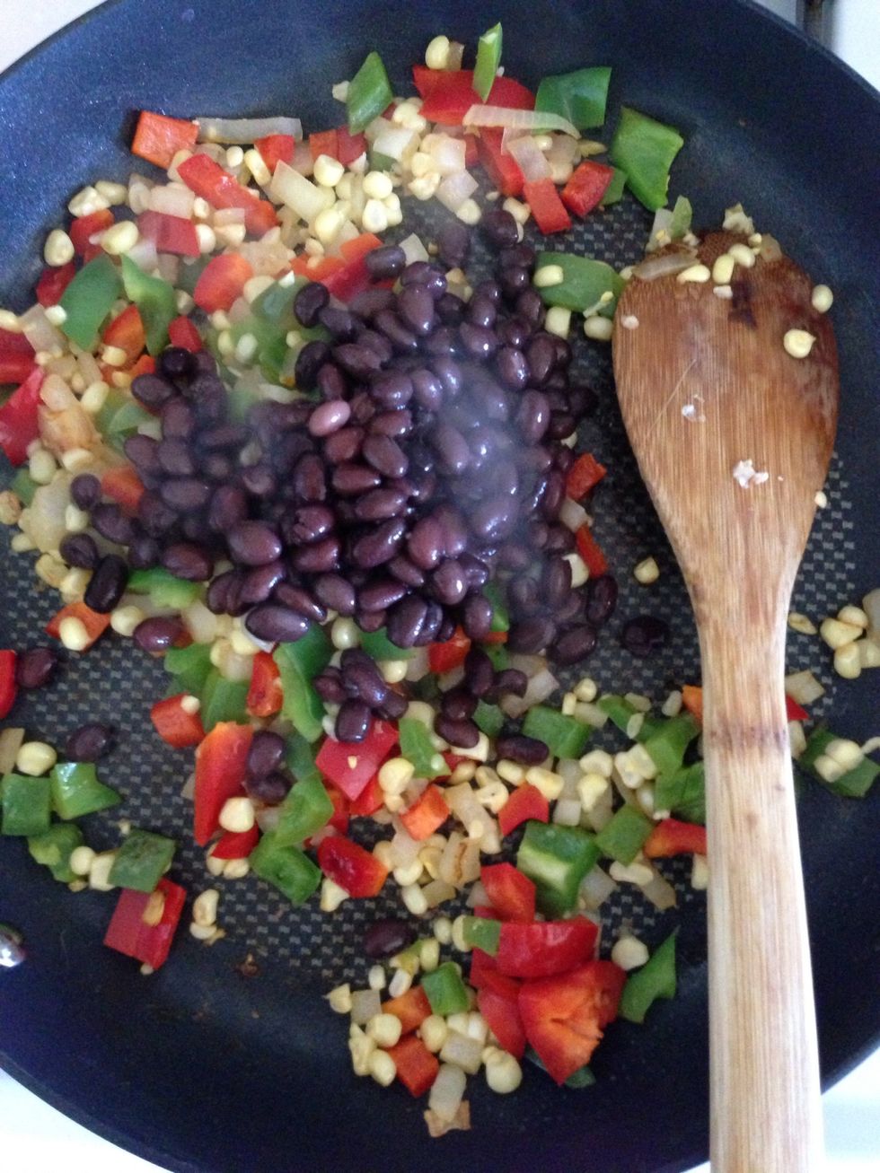 Rinse the beans and add them in. At this point you can add salt and pepper to taste.
