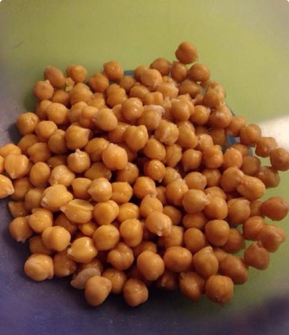 Rinse the chickpeas and place in a bowl. Use a hand mixer or a food processor to get the right texture.