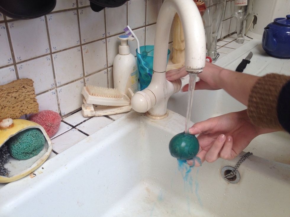 Rinse the eggs under cold water (be careful, food coloring spots).