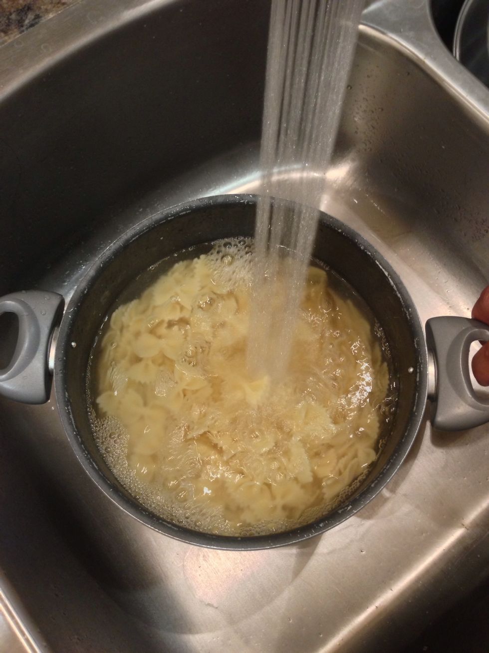Rinse the pasta to remove the starch and cool the noodles