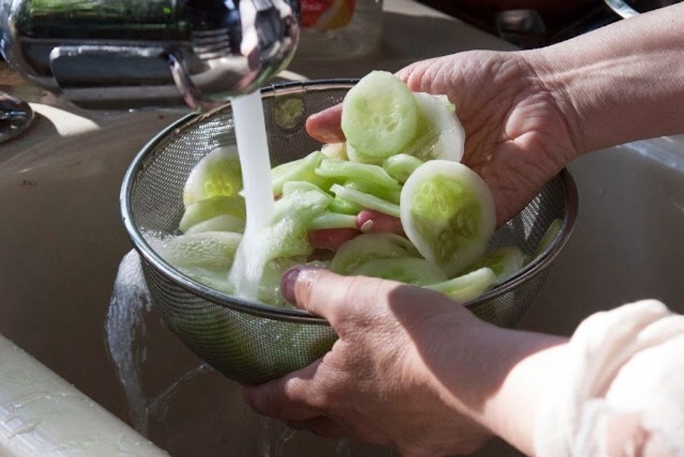 Rinse them in cold water getting all the salt off.