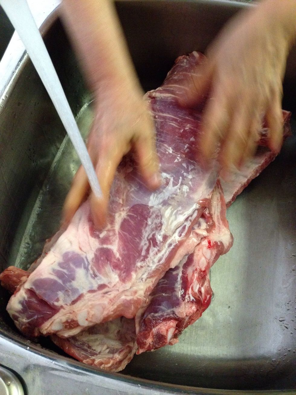 Rinse then lightly dry* the ribs with paper towel.  *allows the sugar and sauce to stay on the meat for better marination