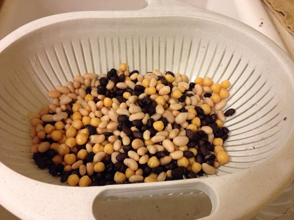 Rinse- white beans, black beans, and chickpeas