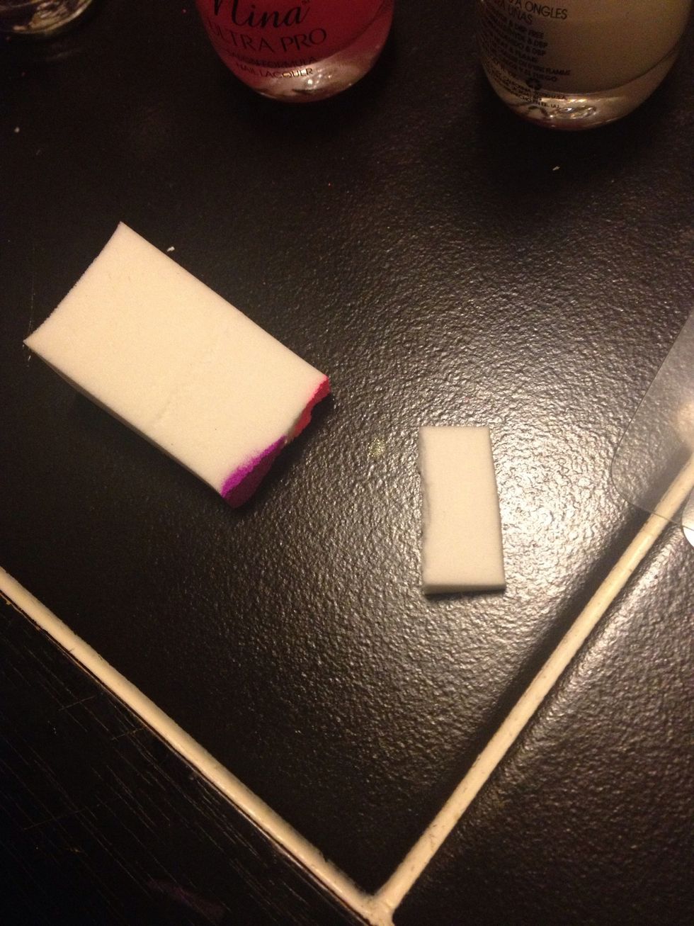 Rip off the end to a cosmetic sponge to create a rough end