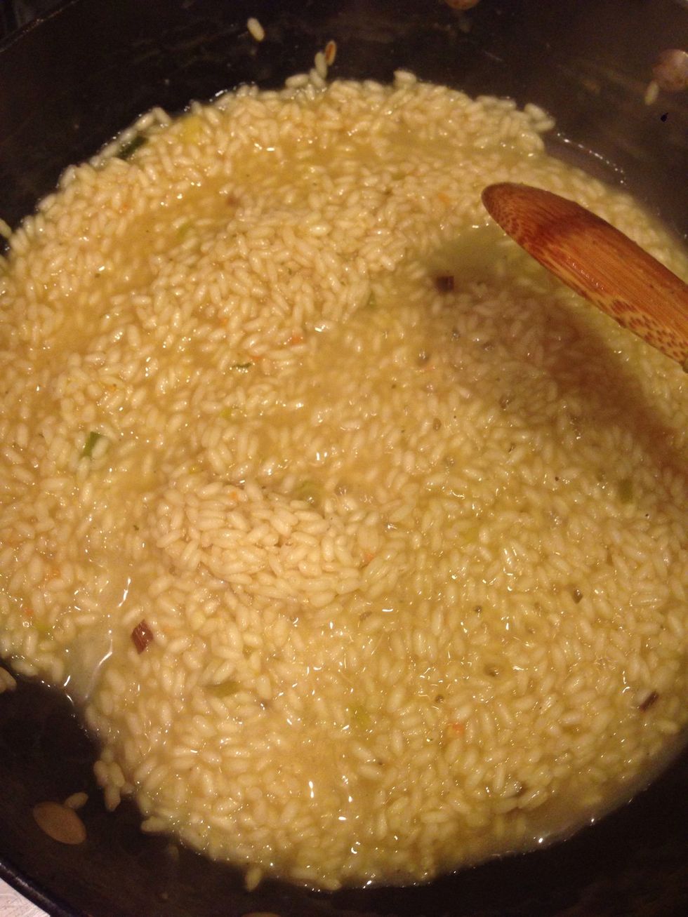 Risotto is all done. Add the veggies.