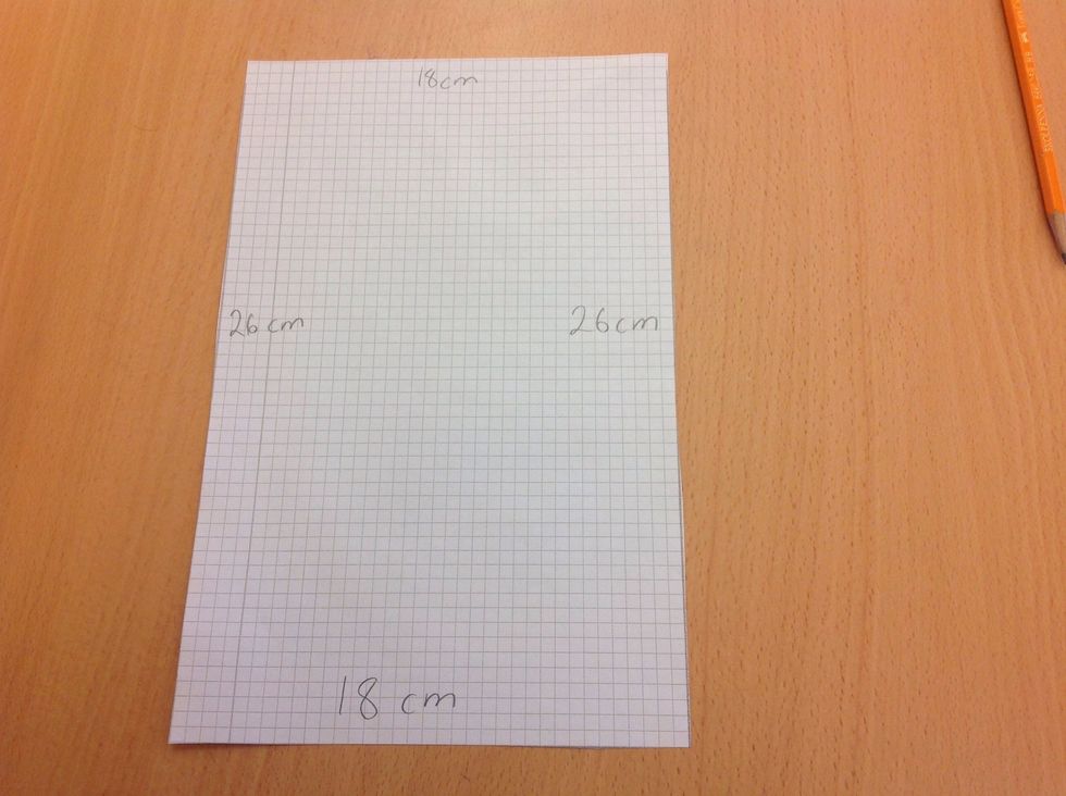 Rita upp en rektangel som \u00e4r 26cm l\u00e5ng och 18cm bred
