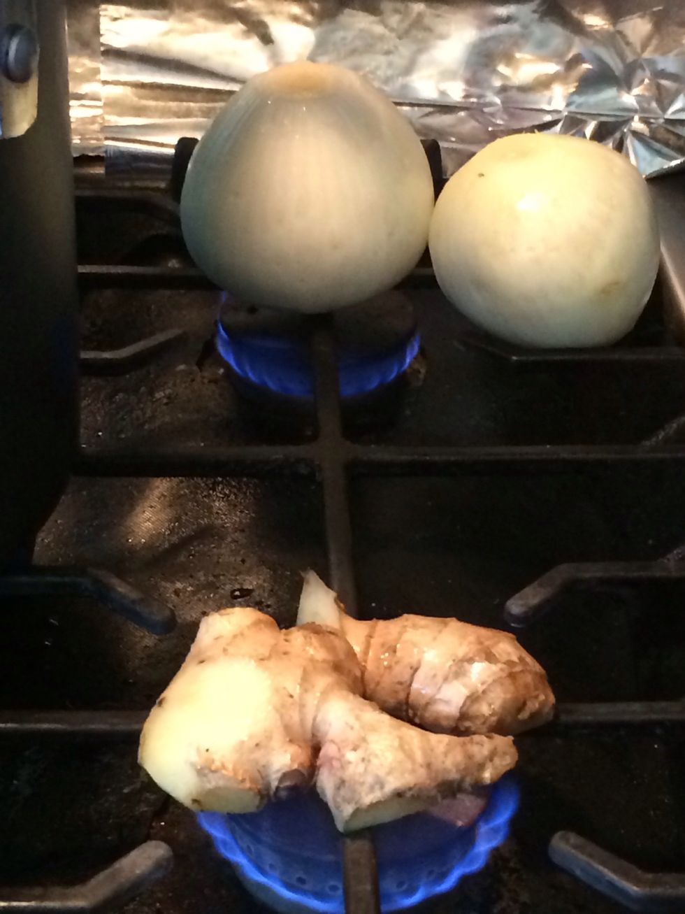 Roast ginger and onion until brown
