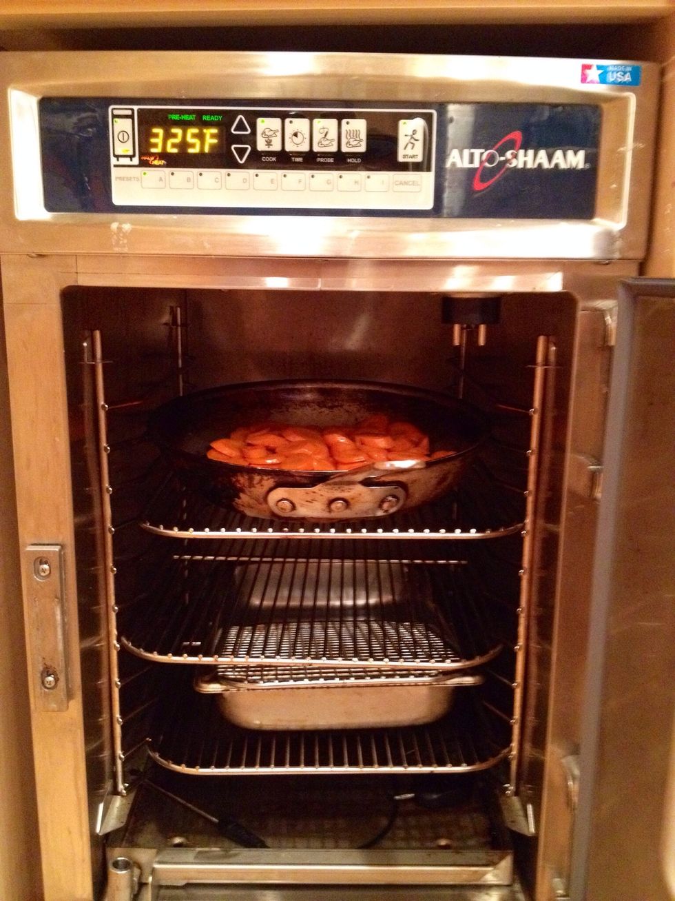 Roast in a Shaam cook & hold oven at 325F (163C) for 60-90 minutes until very tender. Time is determined by amount of carrots cooked.