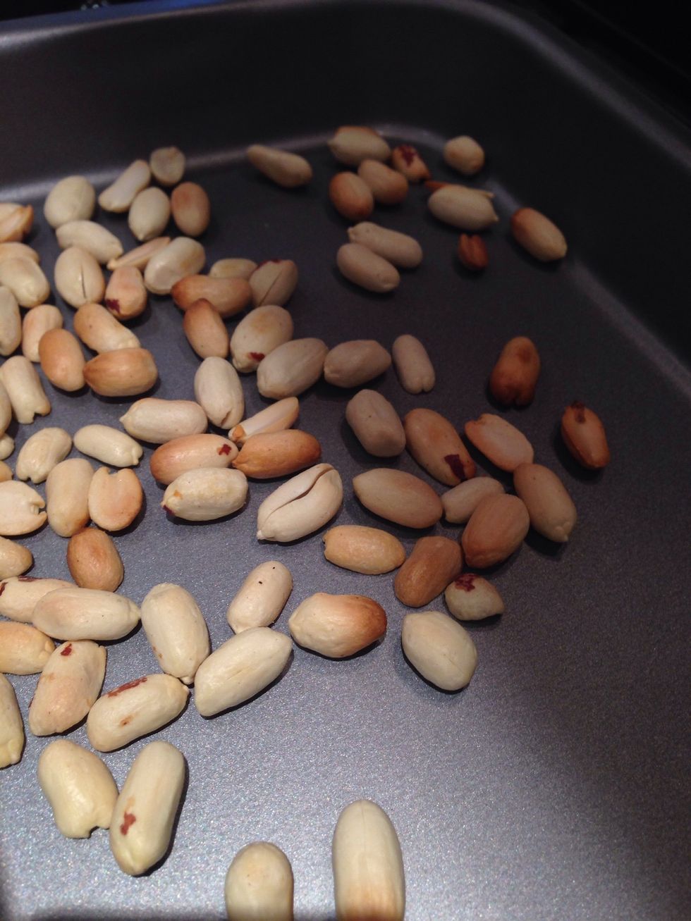 Roast peanuts for 5 minutes at 200\u00b0c then remove and chop. Put to one side