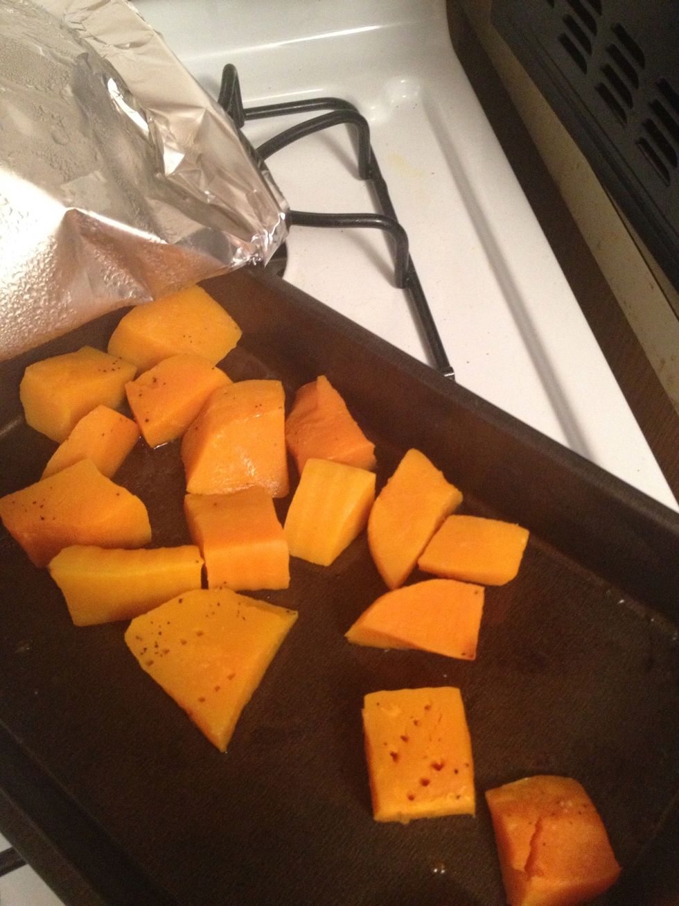 Roast squash in the oven at 425F for about 25 minutes or until soft. Check w a fork.