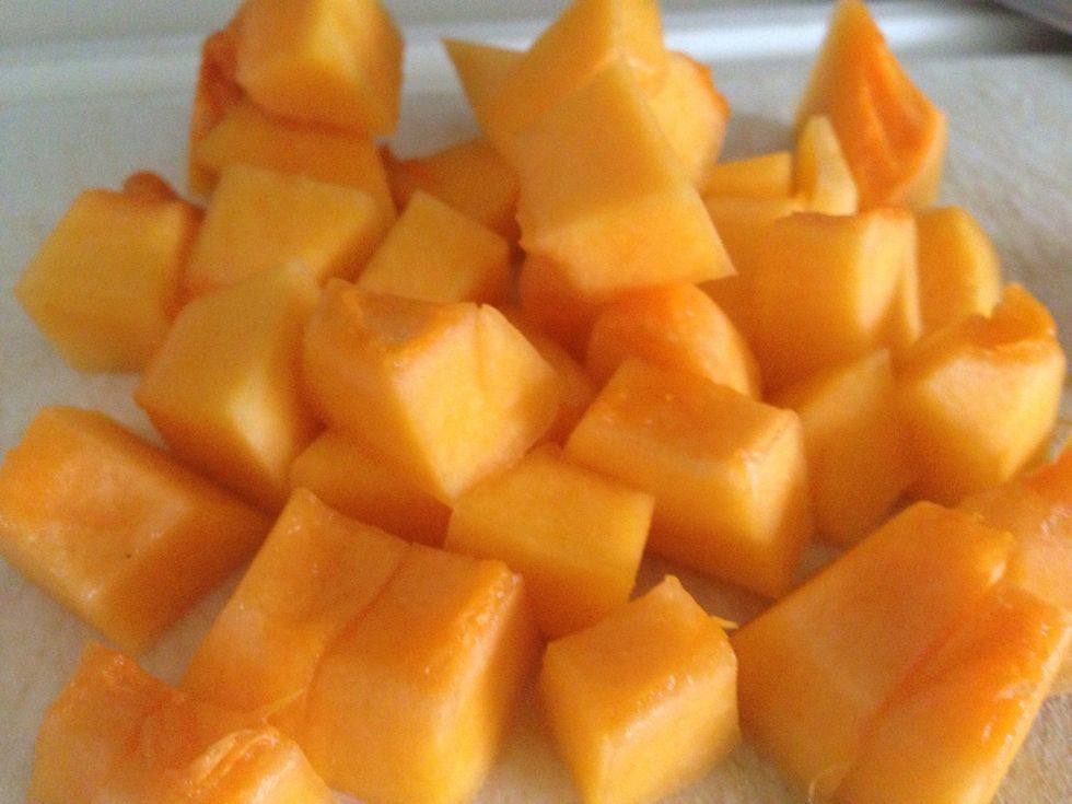 Roast your squash. Preheat oven to 400, toss squash in olive oil, salt, and pepper, and roast 20-30 minutes.