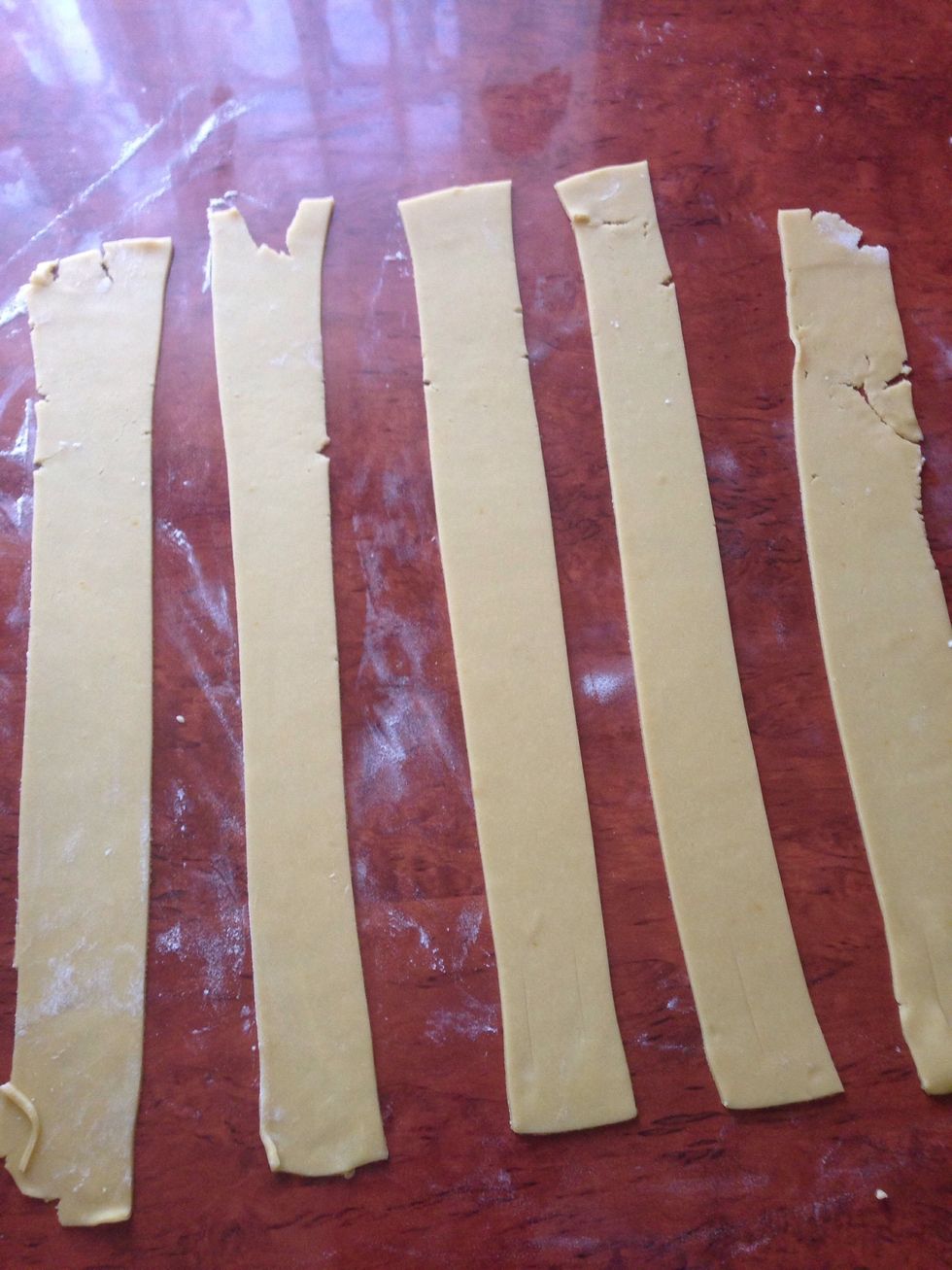 Role out each part and cut 5 equal strips