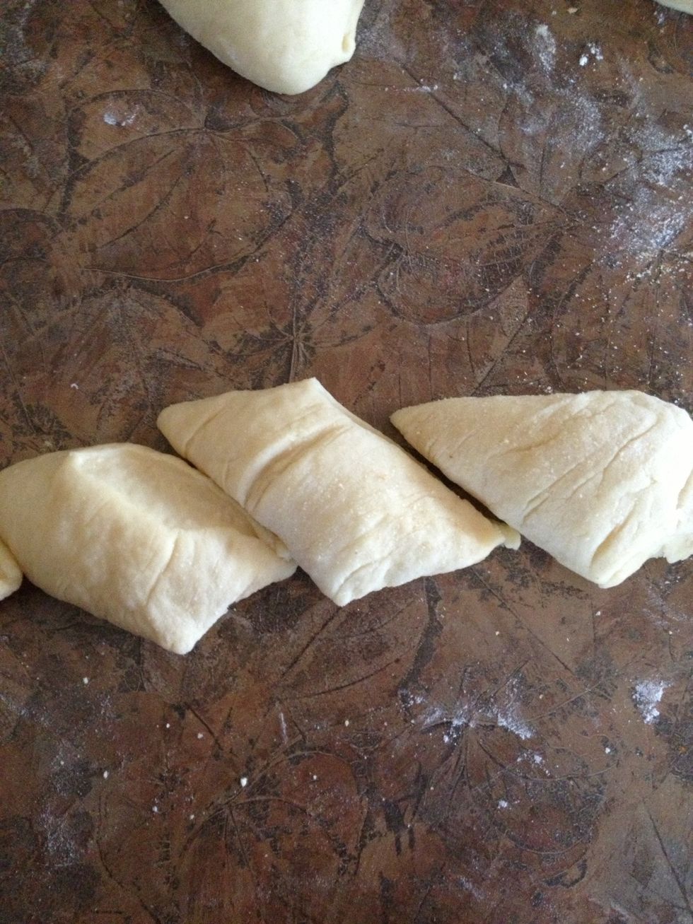 Roll and cut into slanted pieces.