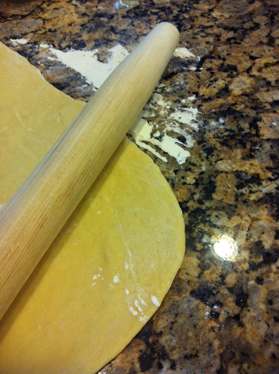 Roll as thin as you'd like. It doesn't have to be perfectly shaped bc you will be cutting into strips