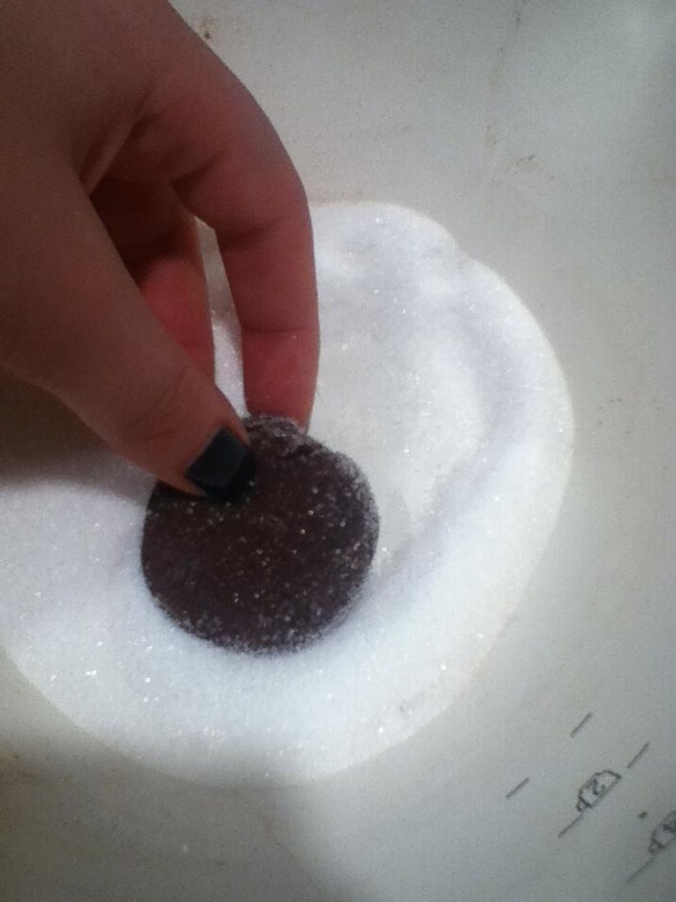 Roll dough into balls. Roll ball in sugar and place on a baking sheet. (if the dough is too sticky, cover it with plastic wrap and set in fridge for at least an hour)