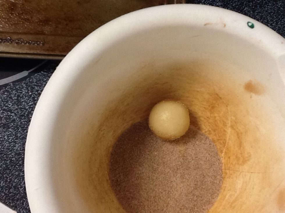 Roll each ball in the cinnamon sugar