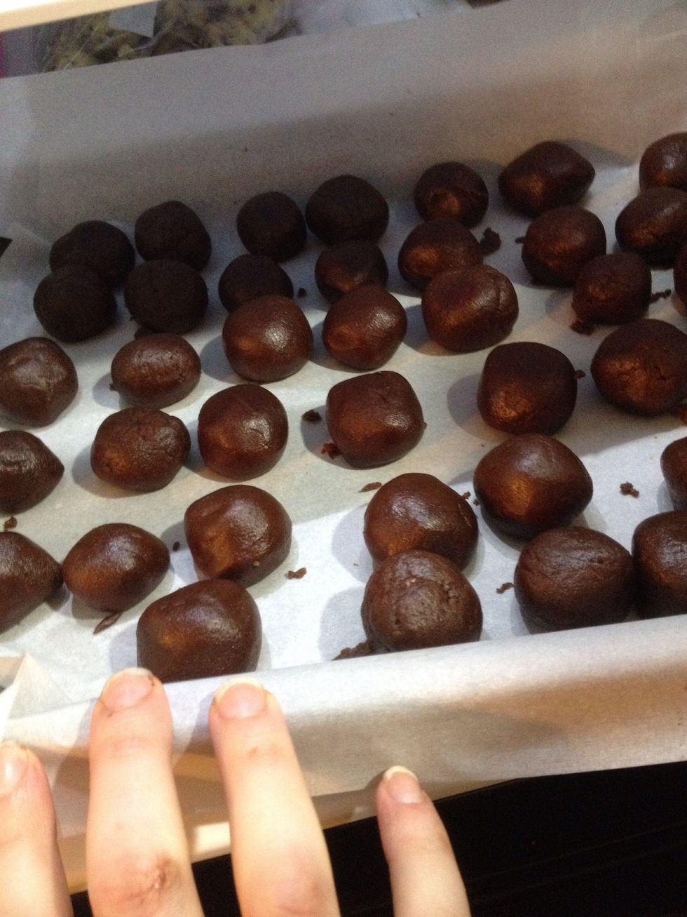 Roll in powder sugar Before baking on 350 degrees for about 7 to 10 minutes. Remove from oven as they are set the center should be moist SOFT CHEWY LIKE A BROWNIE