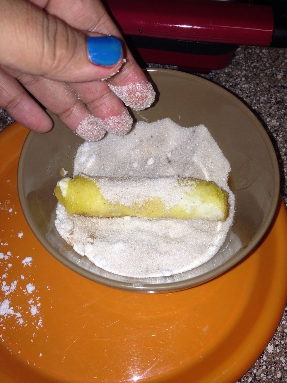 Roll in sugar/cinnamon mix