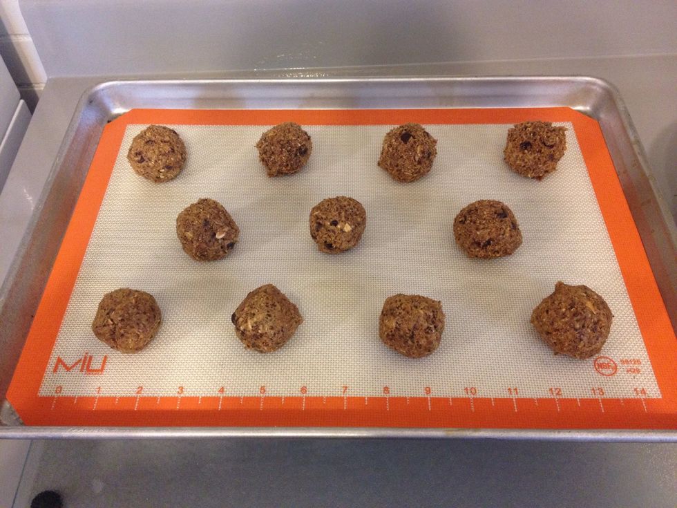 Roll into balls and place 2 inches apart.