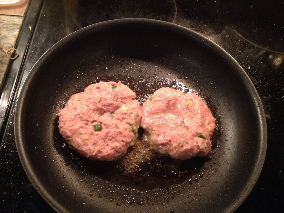 Roll into patties and pan sear on both sides until golden brown (carefully keep an eye on burgers, the sugar in the soy sauce can tend to burn). Finish burgers in a 350 degree oven for 5-7 minutes