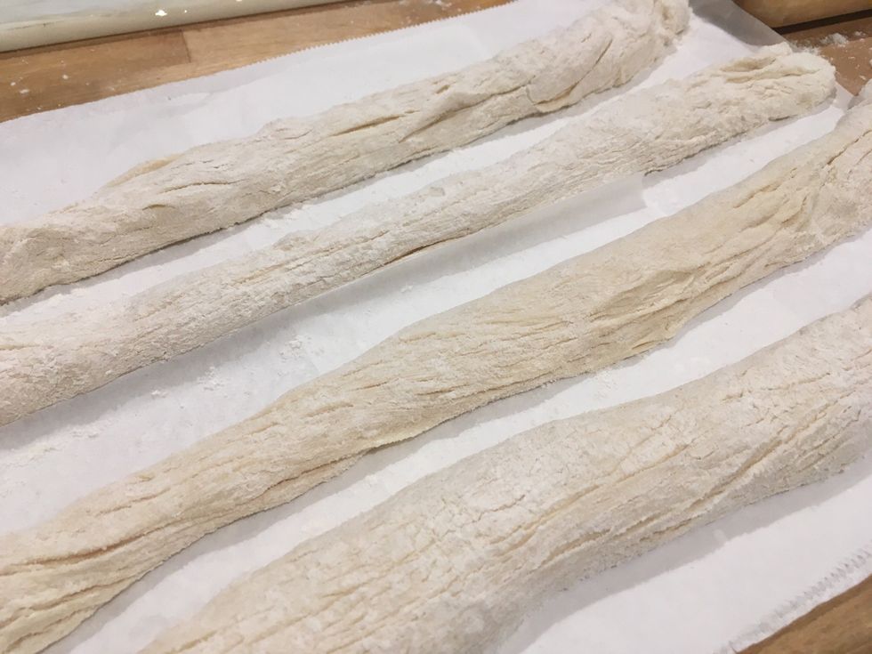 Roll it in flour and make it into ropes