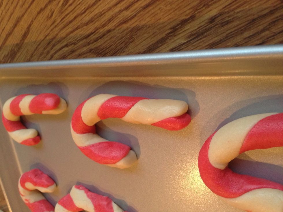 Roll it together and shape as a cane