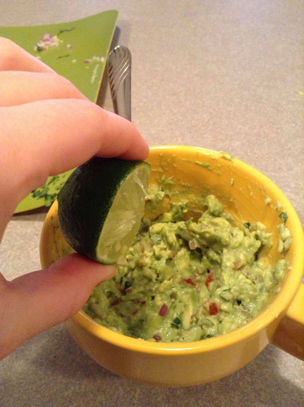 Roll lime on counter to juice. Cut in half and squeeze a little and taste until desired taste. Same with the salt and pepper don't over lime, add a little at a time and taste.