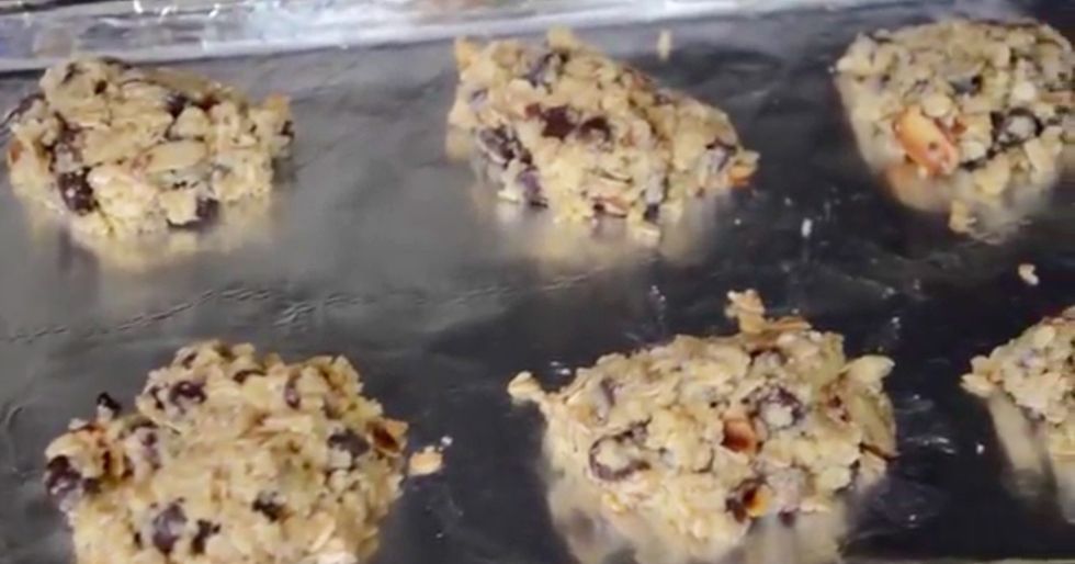 roll mixture into little circles and place them on a lined baking sheet. Make sure you flatten them so they aren't too puffy