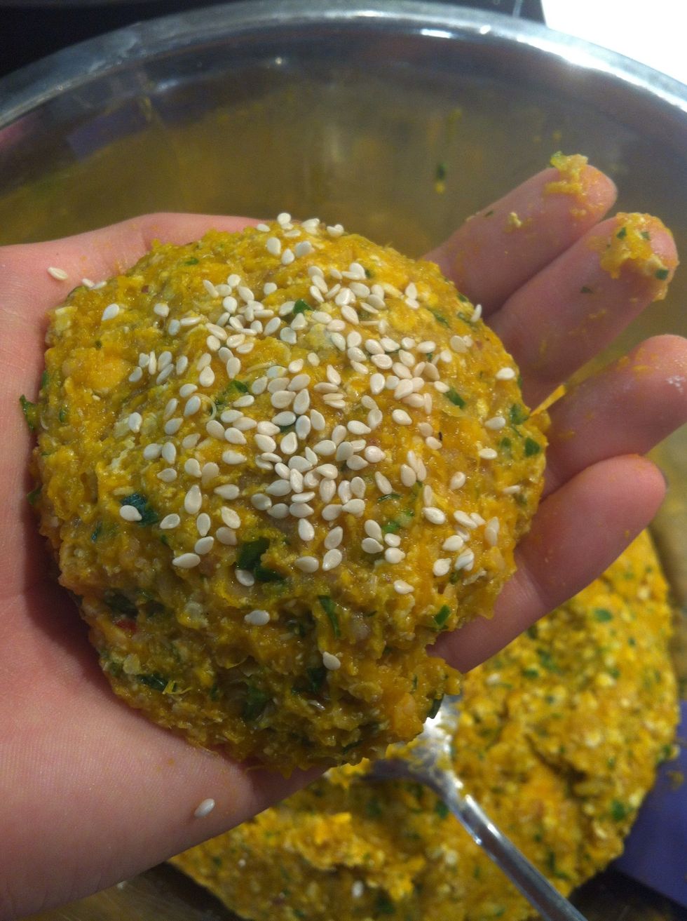 Roll mixture into small balls and sprinkle with sesame seeds