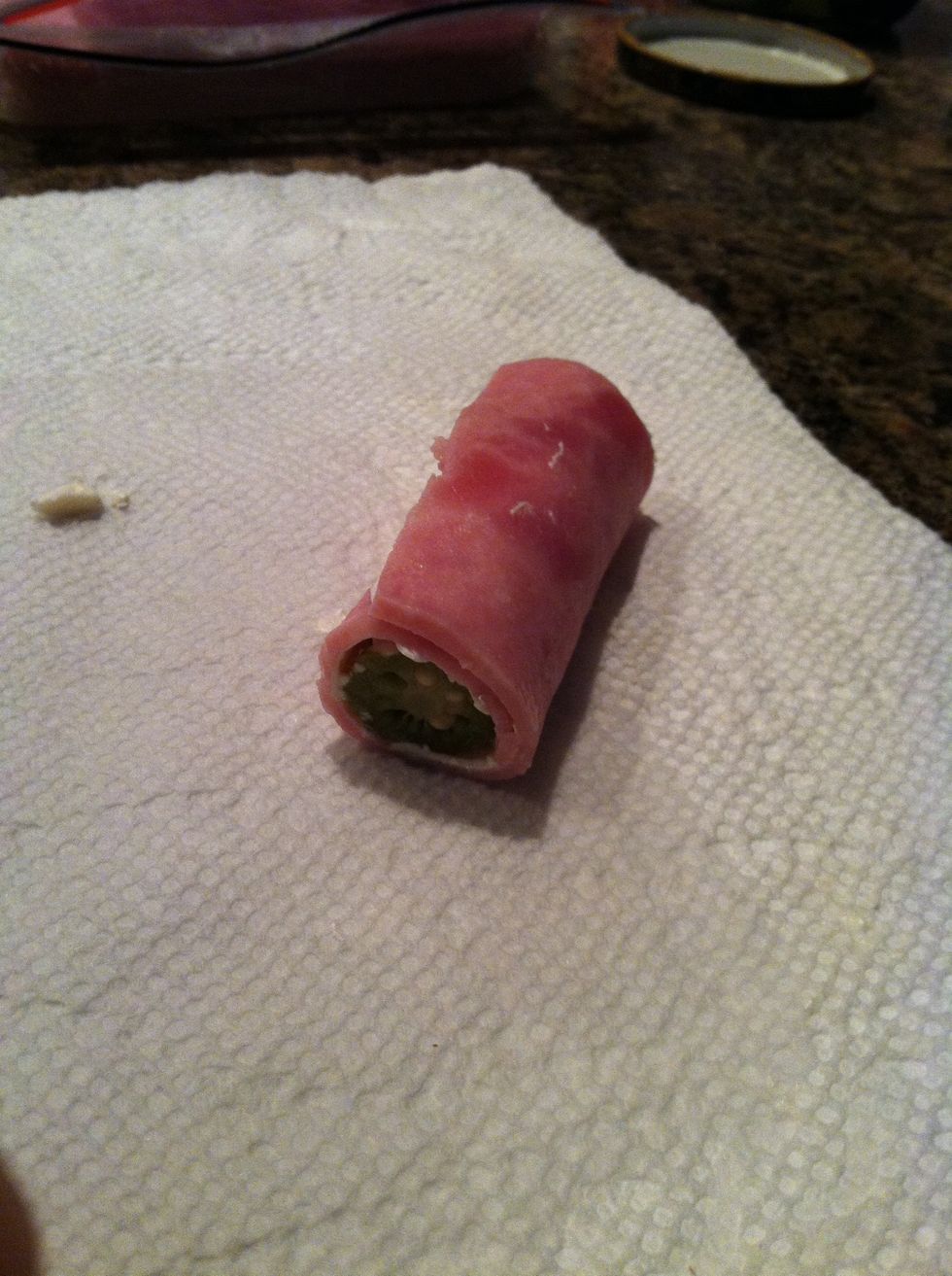 Roll okra into ham & cream cheese.