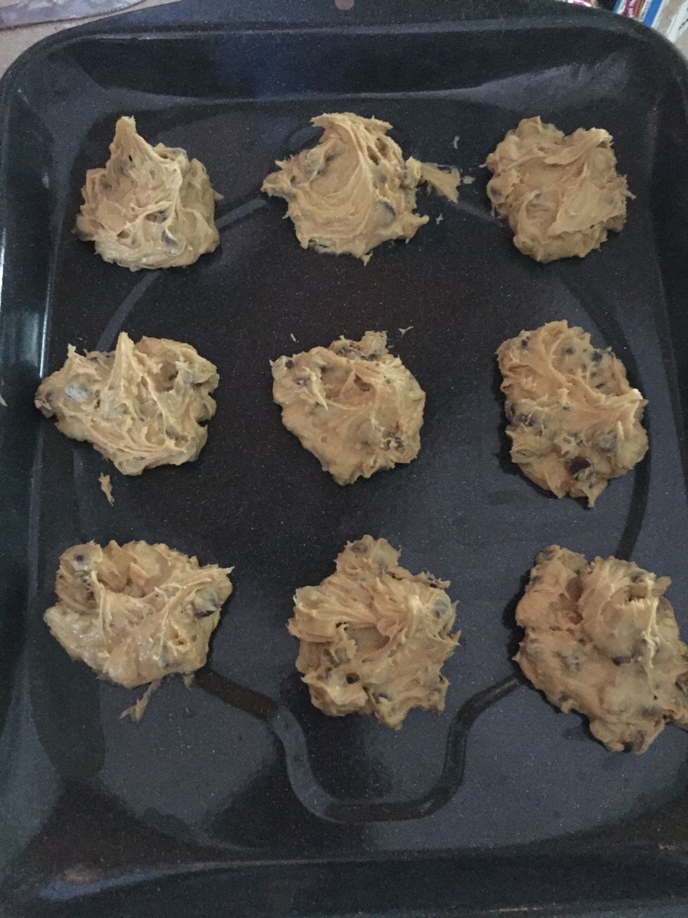 roll or place the dough into the right size cookies you want them to be. make sure they are placed far enough away from each other.