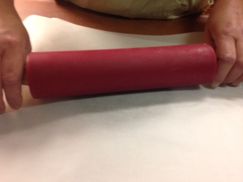 Roll out 1/2 of the dough between 2 sheets of parchment paper until it is about 1/8" thick. (If it falls apart as you roll it out, it's too dry. Add a little more water, reshape and roll out again)