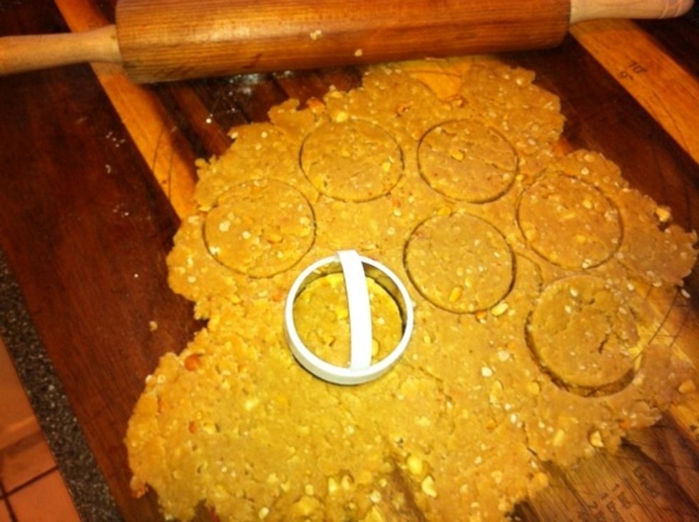 Roll out dough and whip out your cookie cutter! This part is fun, but if you used crunchy like me, keep an eye out for stray nuts. They don't like to stay with the dough very much.