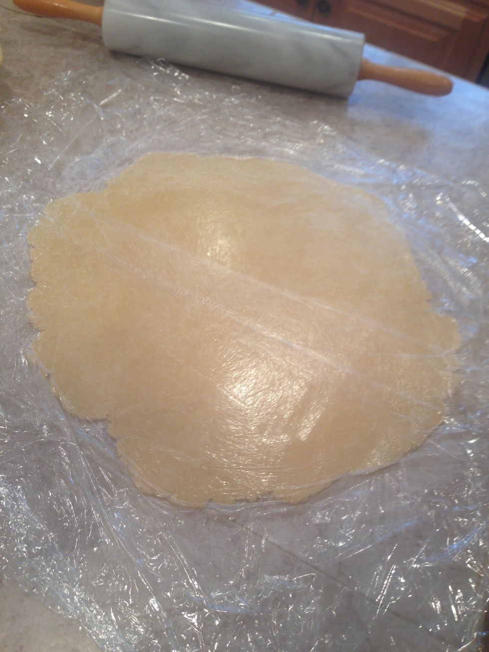 Roll out dough between sheets of plastic wrap.