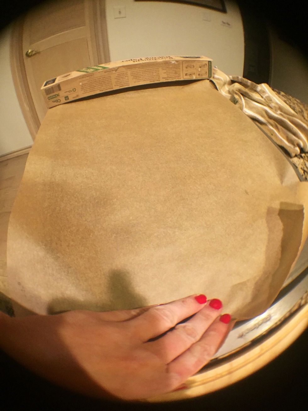 Roll Out Parchment Paper On Tray & Tuck Edged under.