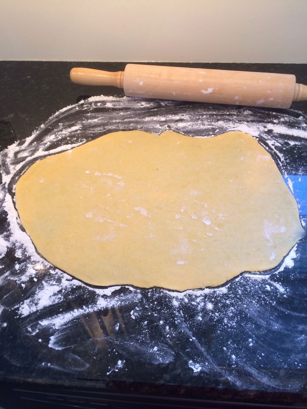 Roll out pretty thin. Maybe 1/8" thick.