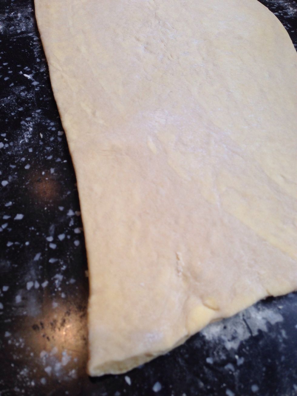 Roll out the dough to 110cm on a floured surface. If the dough resists or shrinks back, fold it into thirds and rest in the fridge again for 10-20 minutes.