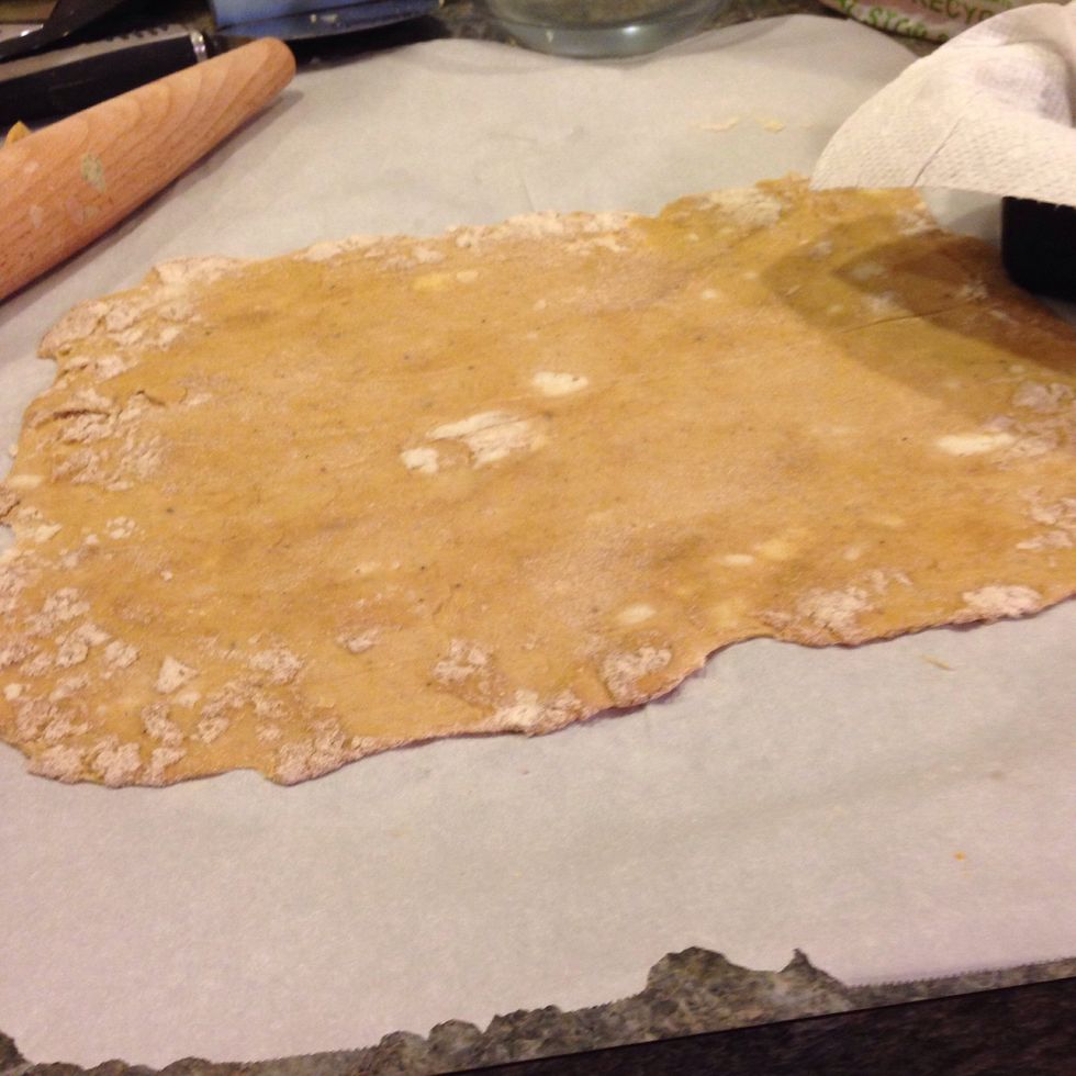 Roll out whole wheat pasta dough into large sheet (mines around 18" long x 10")