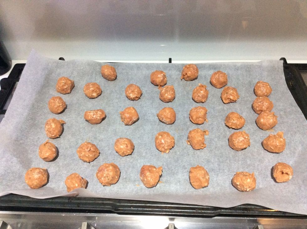Roll tablespoons full of the mince mixture into balls and place on an oven tray lined with baking paper