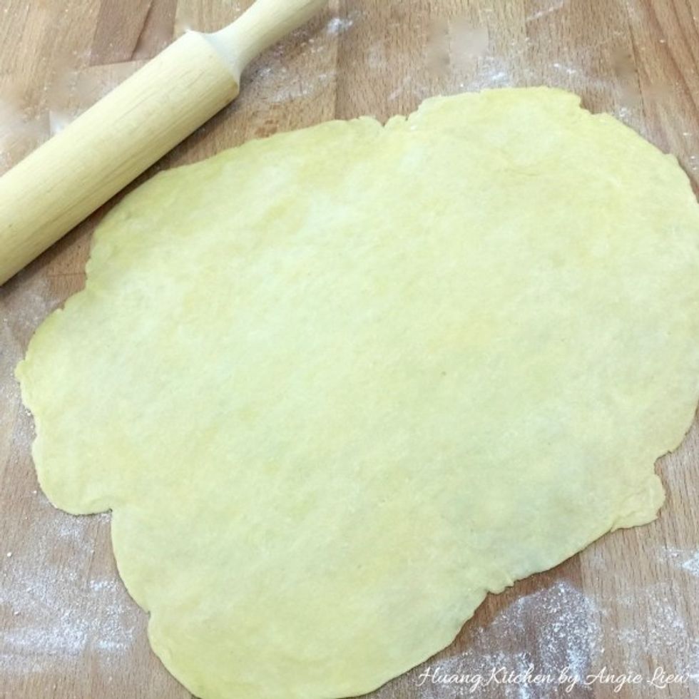 Roll the chilled dough till very thin. Roll from the centre outward, turning pastry as you roll to check if it is sticking to the surface. Also, run your hand over the pastry to ensure even thickness.
