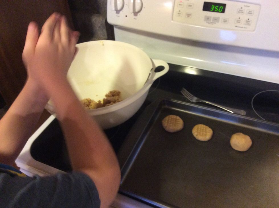 Roll the cookie dough into balls then place them on the cookie sheet.