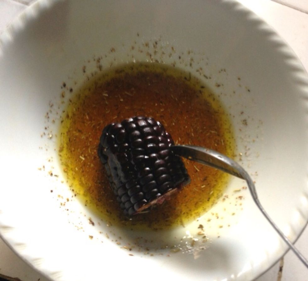 Roll the corn into the vinaigerette mixture